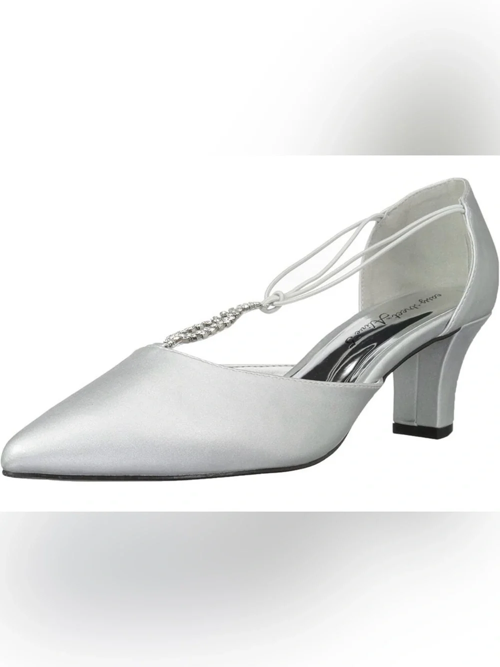 NIB Easy Street Alive@5 Moonlight Rhinestone Silver Satin Pumps Heels - Size 8M